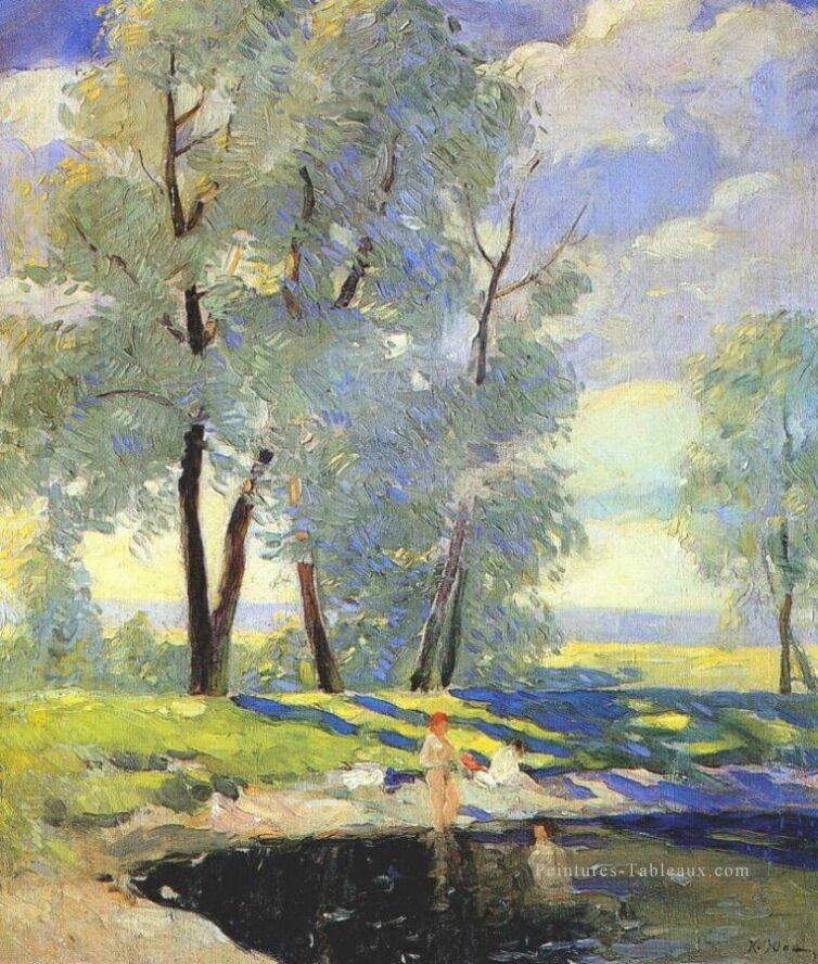baignade Konstantin Yuon paysage de la rivière Peintures à l'huile